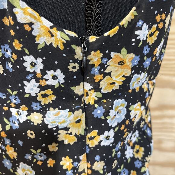 Lulus Y2K Babydoll Floral Chiffon Midi Dress Size Small Black Romantic Fairy - Picture 10 of 15